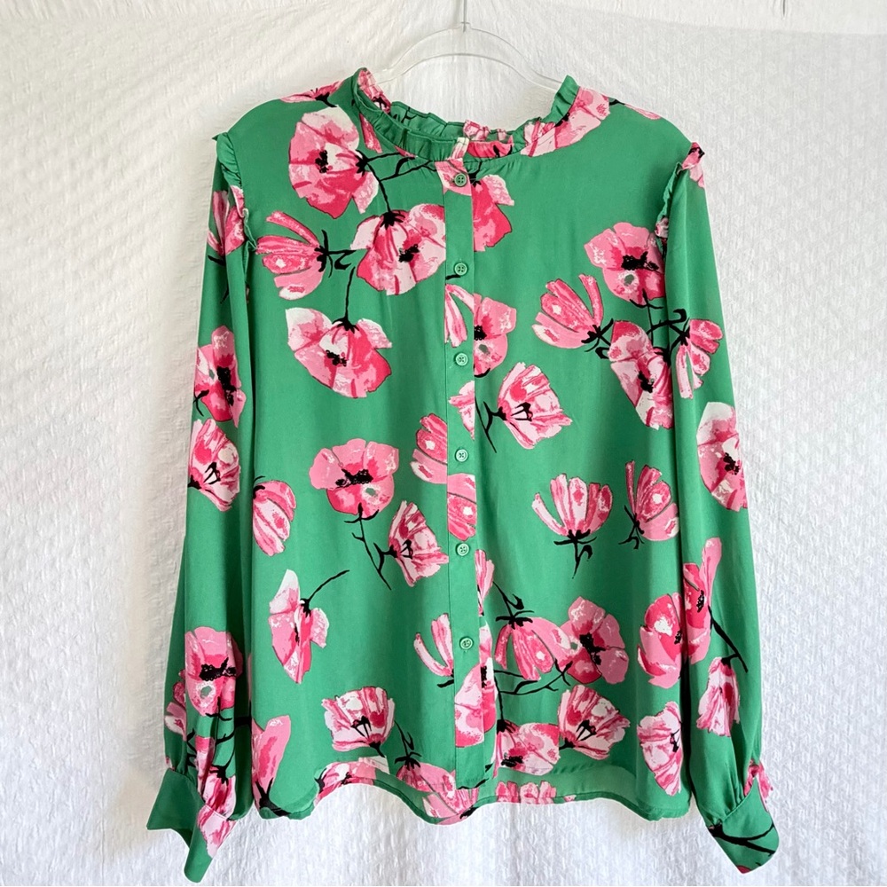 XXL Who What Wear Green and Pink Floral Blouse